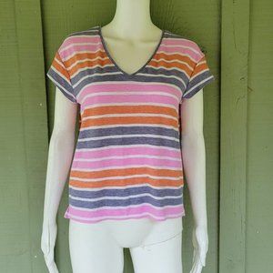 MADEWELL Pink Gray Striped V-Neck T-shirt Top XS